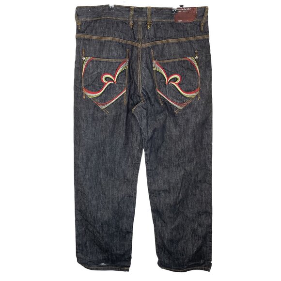 Rocawear Mens Black Denim Jeans W/ Colorful Stitching, 38 - Picture 2 of 12